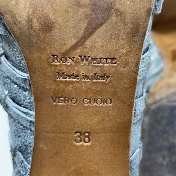 RON WHITE Sandals Silver Metal Ankle Strap Italy Size 38 - Picture 4 of 10